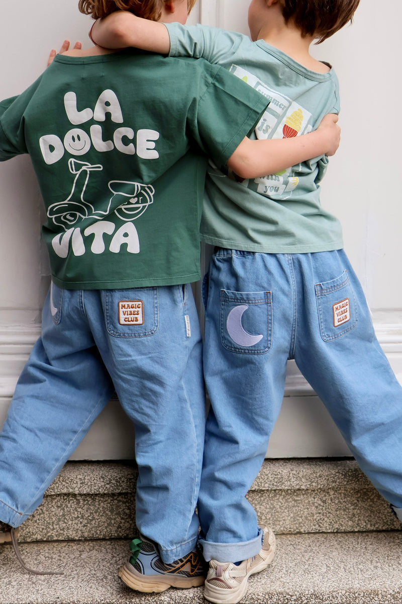 elle and rapha - magic vibes club - blue denim pants MOON kids