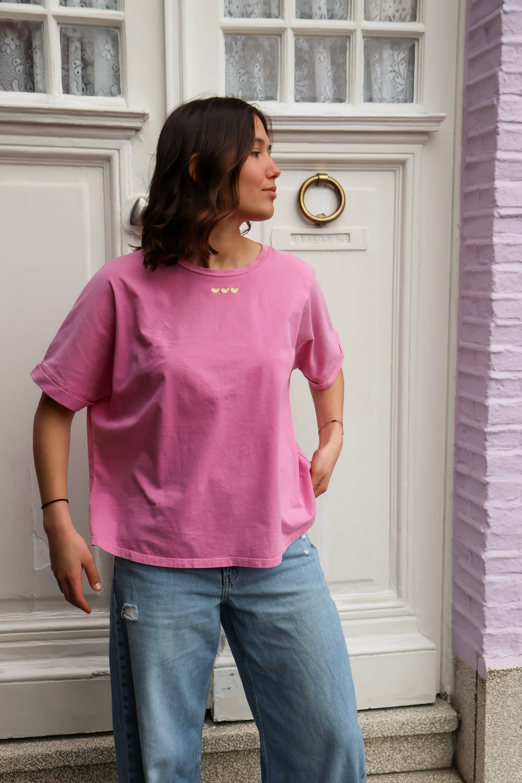 pink HEARTS t-shirt loose fit