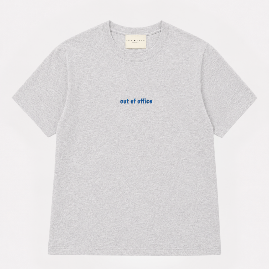 men grey OUT OF OFFICE embroidery t-shirt (loose fit)