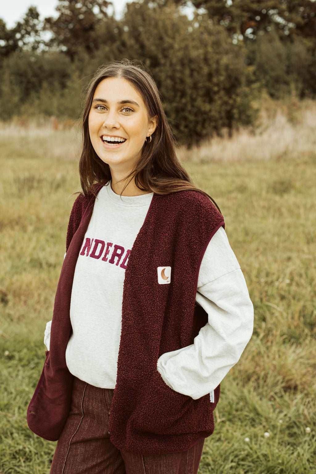 women sleeveless teddy VEST burgundy