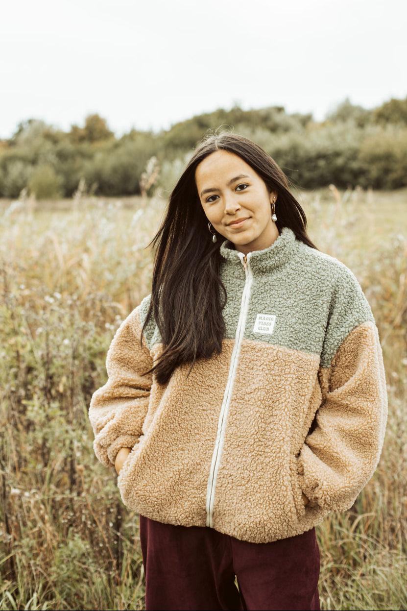 women teddy SUN JACKET soft green