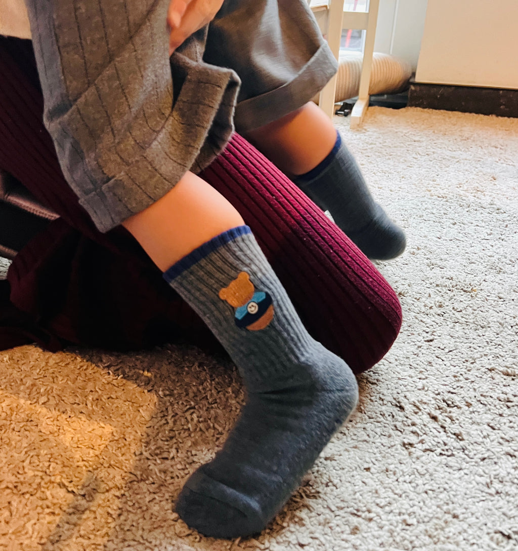 grey TEDDY BEAR kids socks