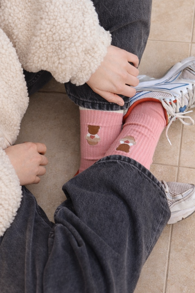 pink TEDDY BEAR socks