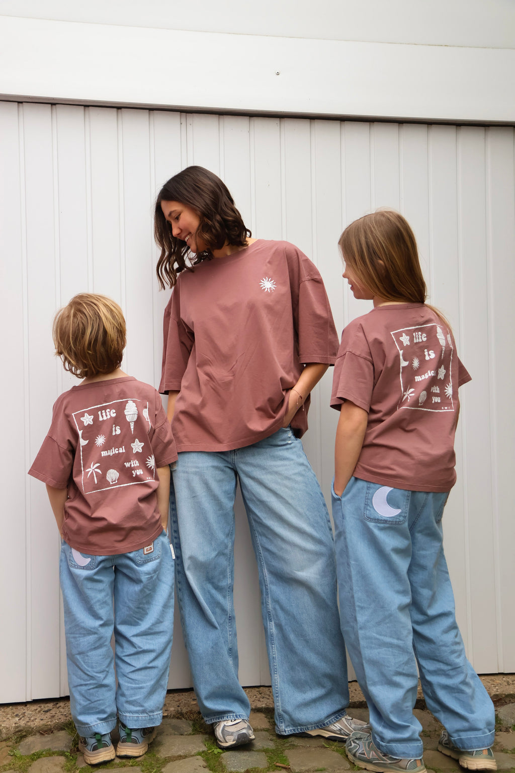 little warm brown LIFE IS MAGICAL t-shirt loose fit