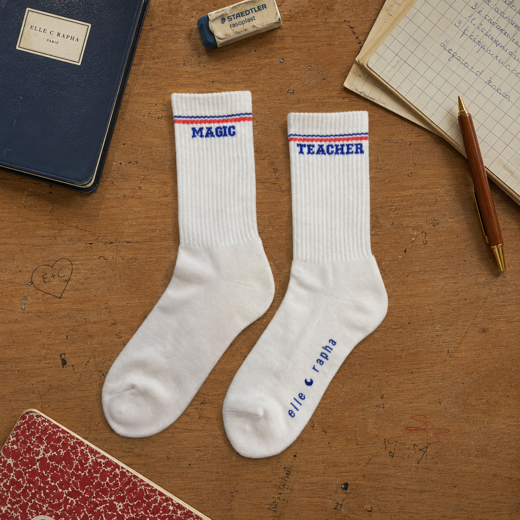 white MAGIC TEACHER socks