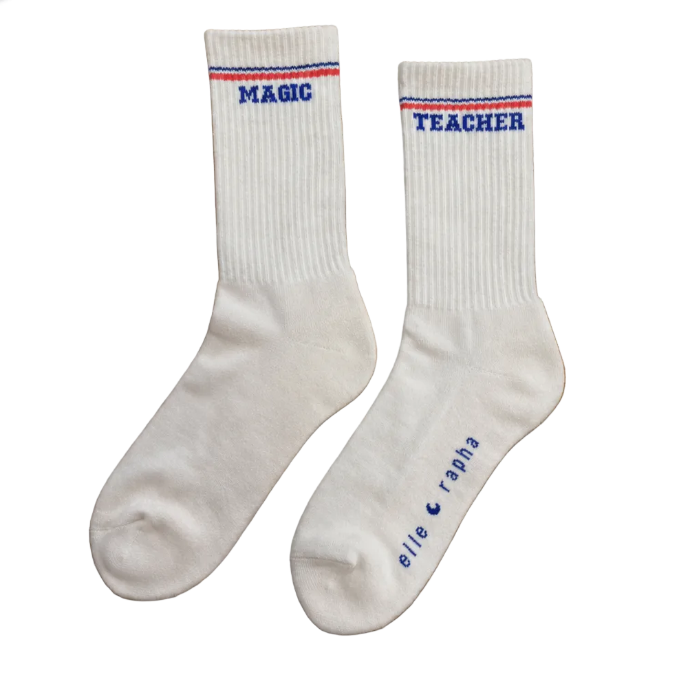 white MAGIC TEACHER socks