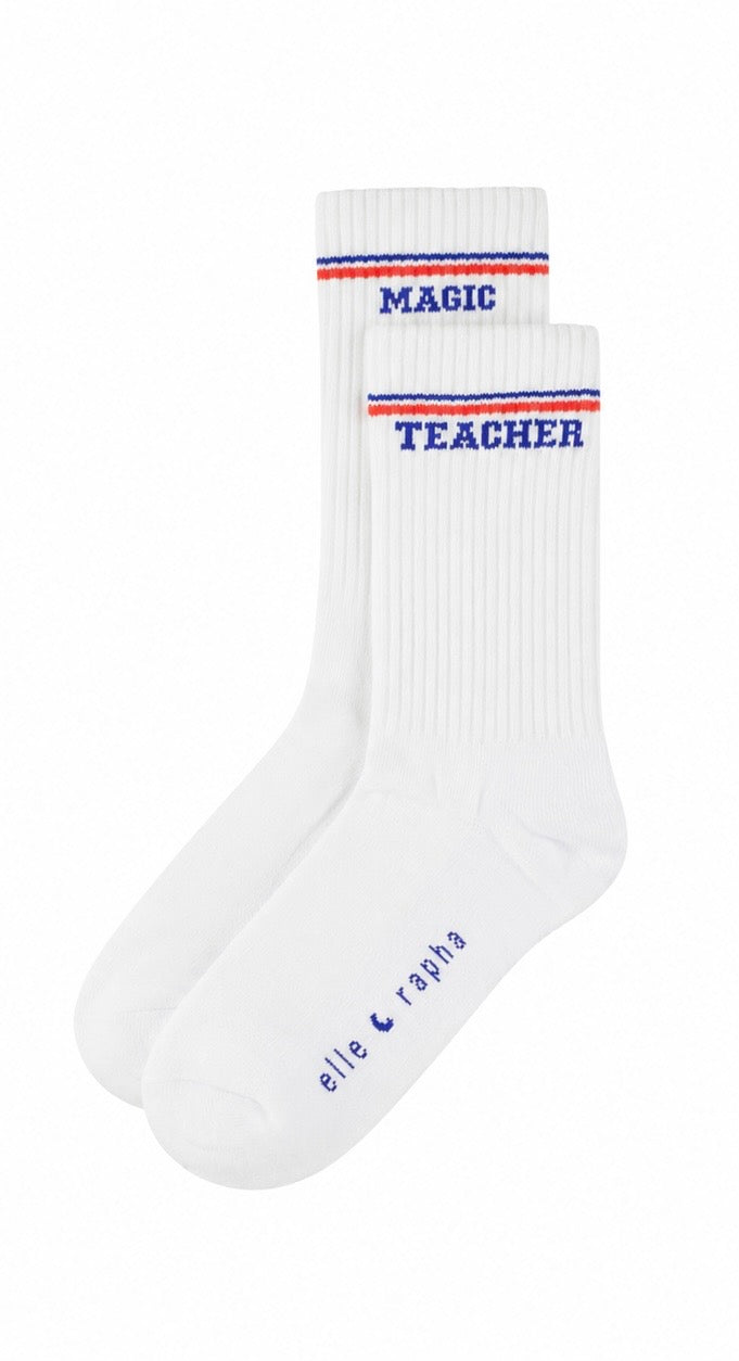 white MAGIC TEACHER socks