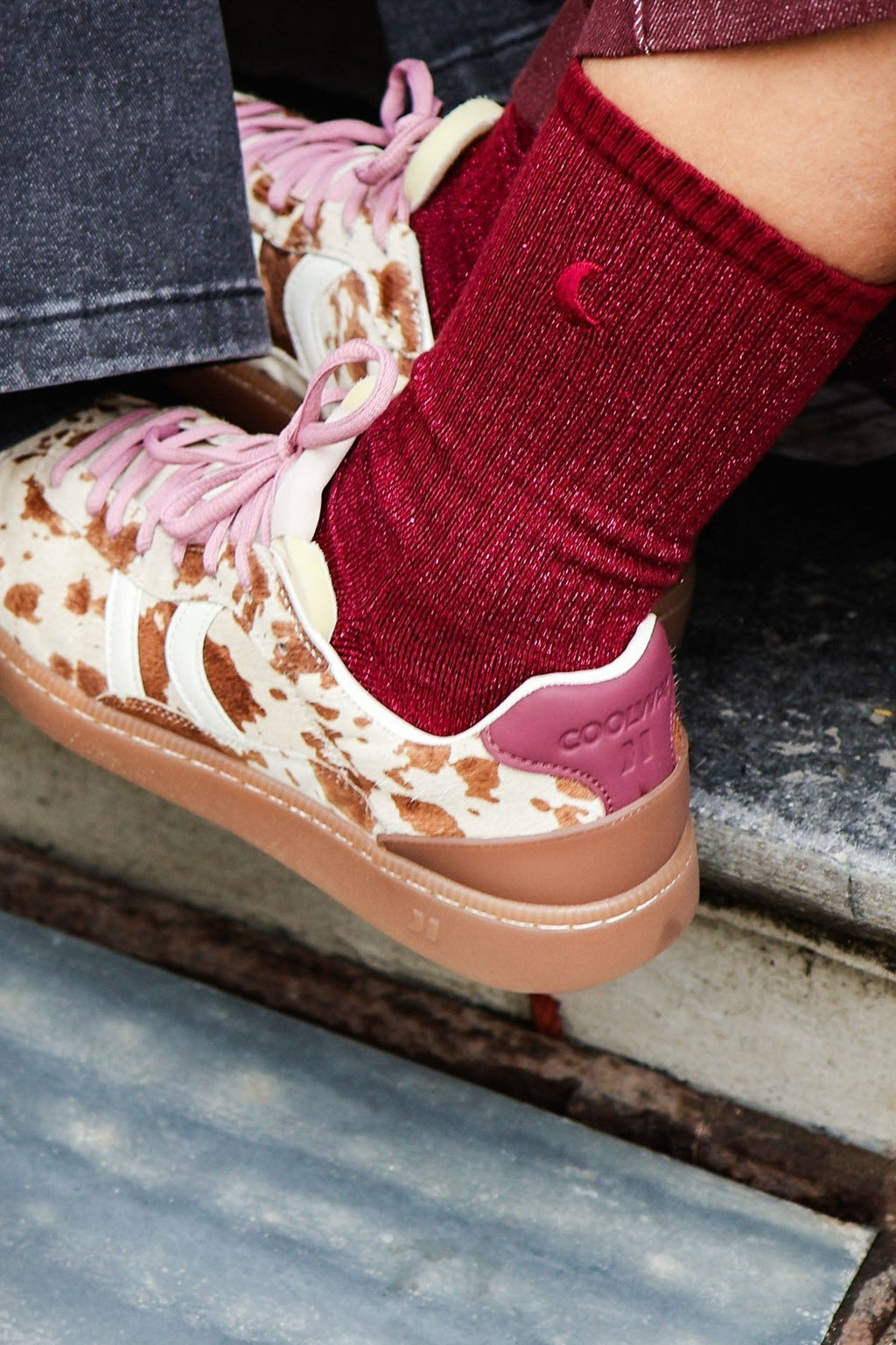 burgundy MOON glitter socks
