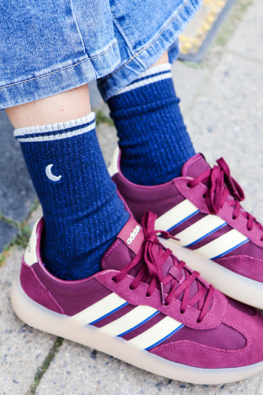 deep blue MOON glitter socks