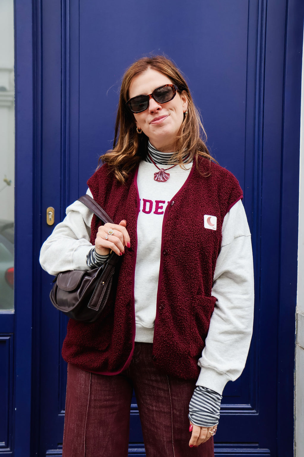 women sleeveless teddy VEST burgundy