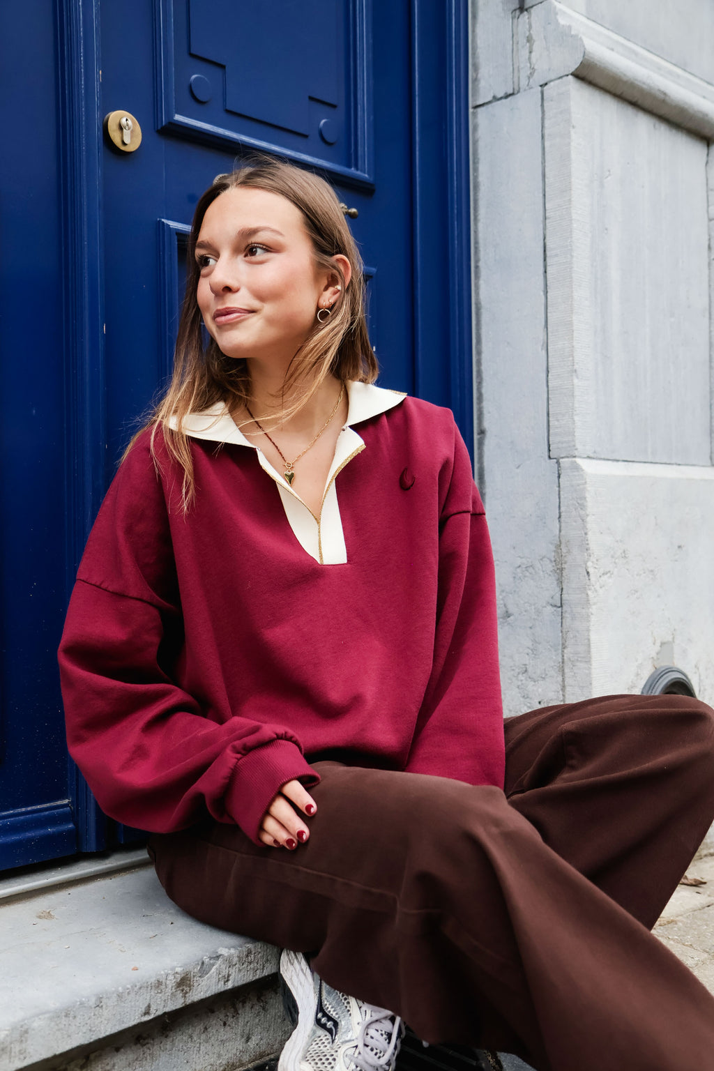 burgundy sweatshirt polo MOON