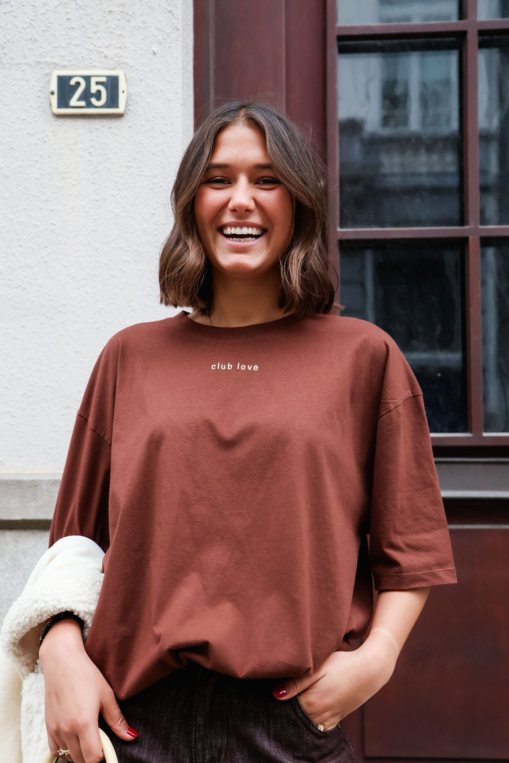 warm brown CLUB LOVE t-shirt loose fit