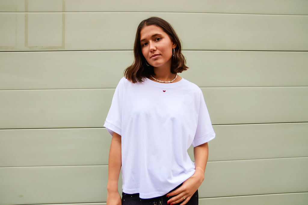 white HEART loose fit