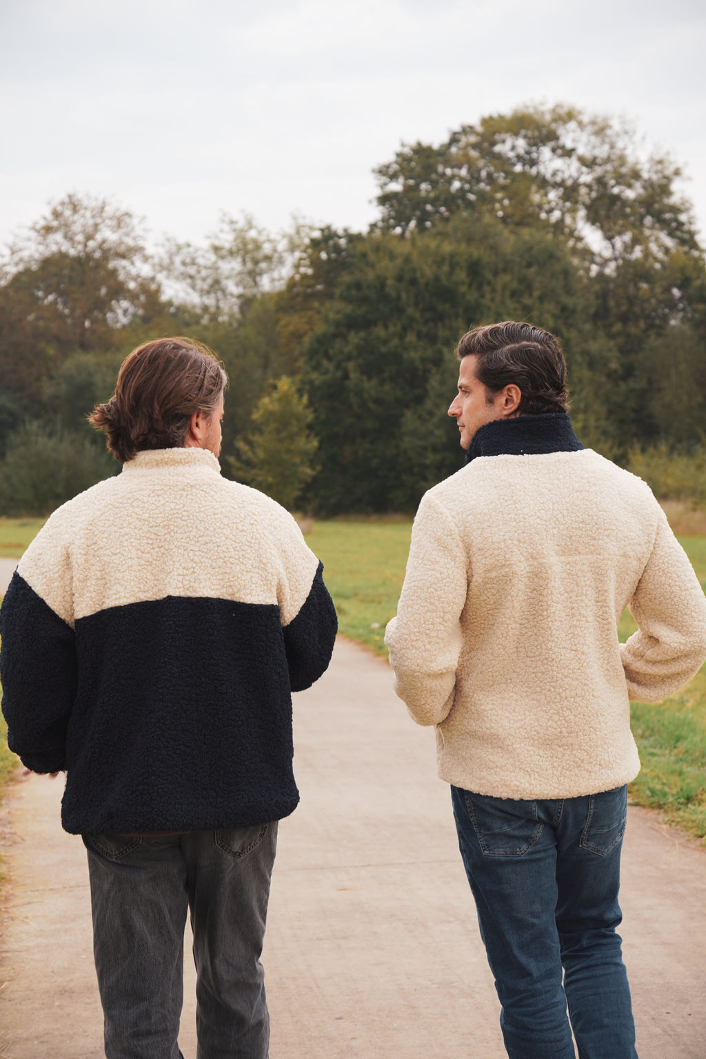 men BEIGE NAVY teddy JACKET loose fit