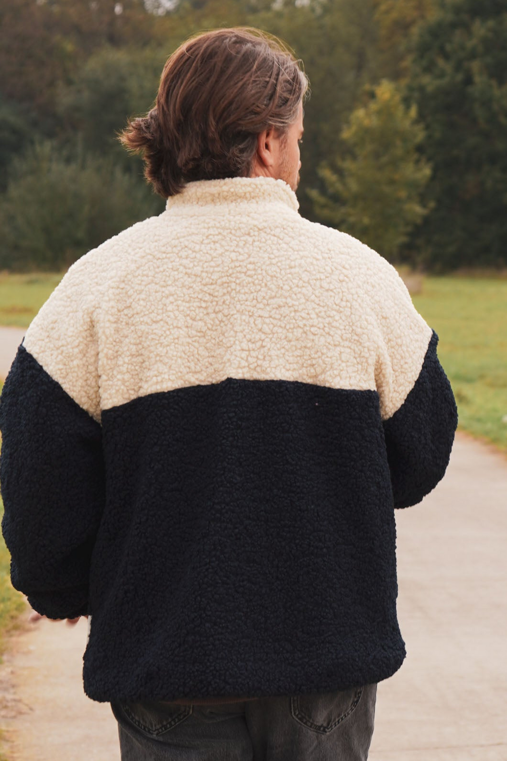 men BEIGE NAVY teddy JACKET loose fit