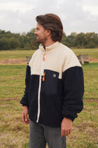 men BEIGE NAVY teddy JACKET loose fit