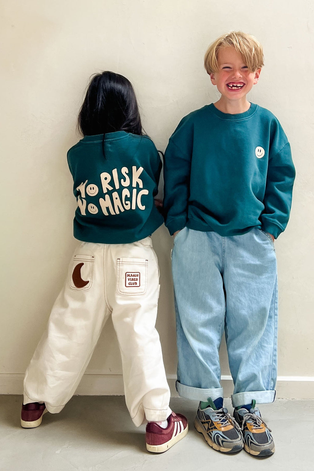 little teal blue NO RISK NO MAGIC loose fit