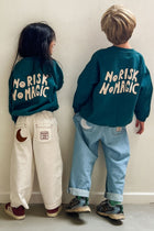 little teal blue NO RISK NO MAGIC loose fit