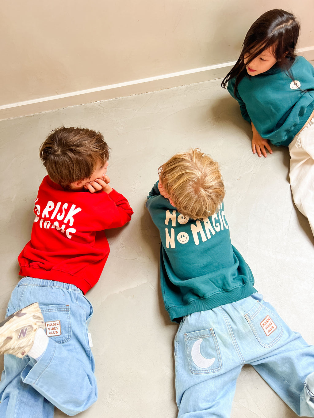 little teal blue NO RISK NO MAGIC loose fit