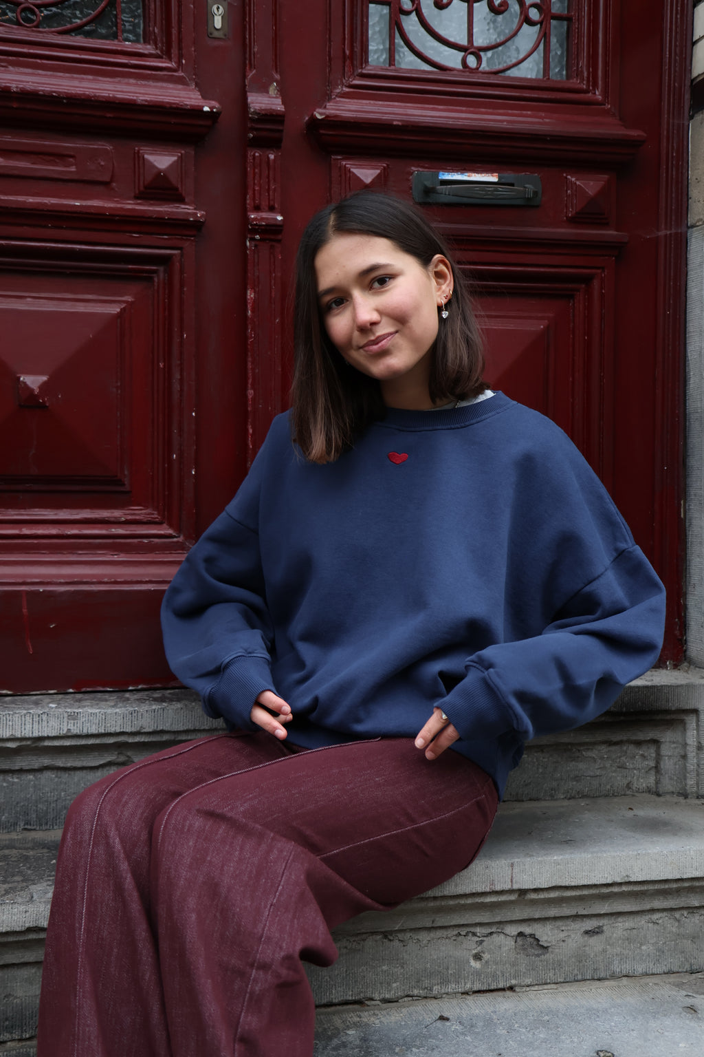 ink blue HEART loose fit sweatshirt