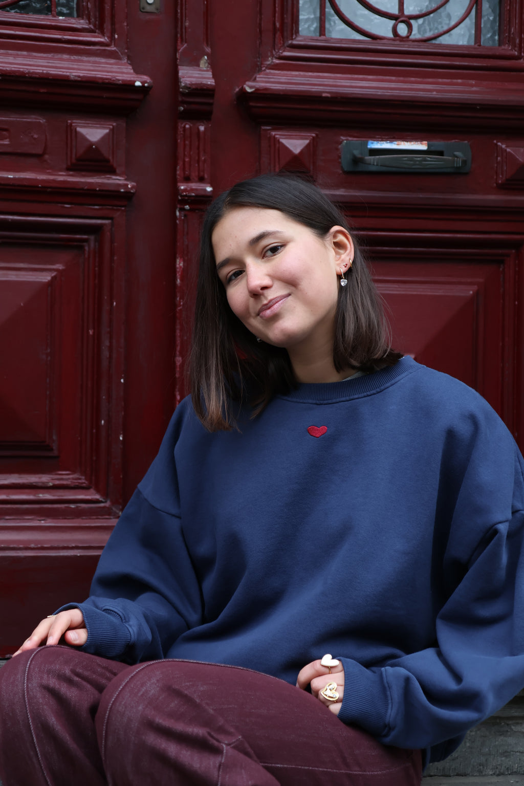 ink blue HEART loose fit sweatshirt
