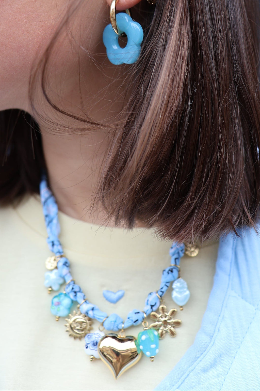 blue HEART charm necklace