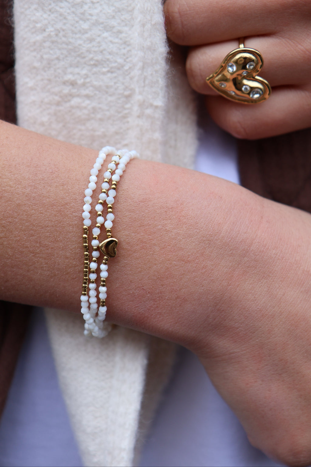 white beaded HEART bracelet
