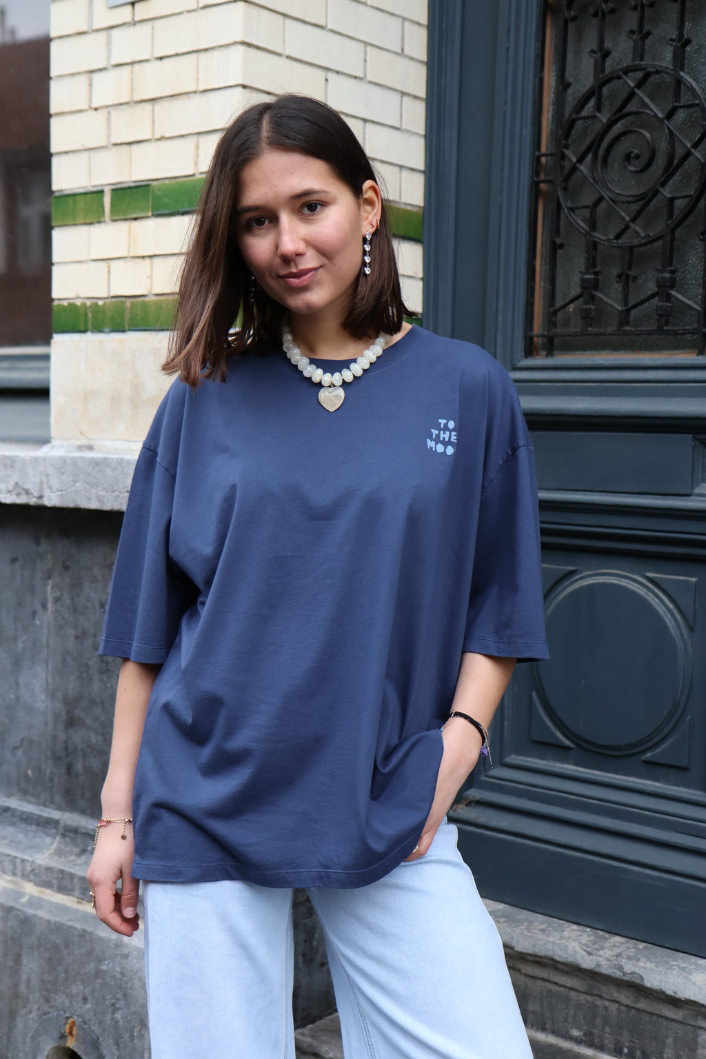 ink blue TO THE MOON loose fit t-shirt