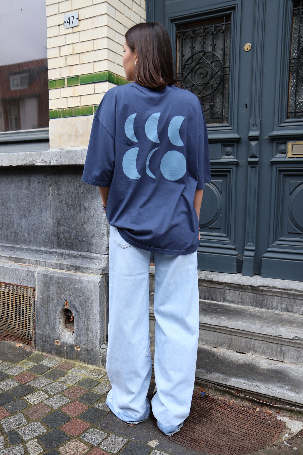 ink blue TO THE MOON loose fit t-shirt
