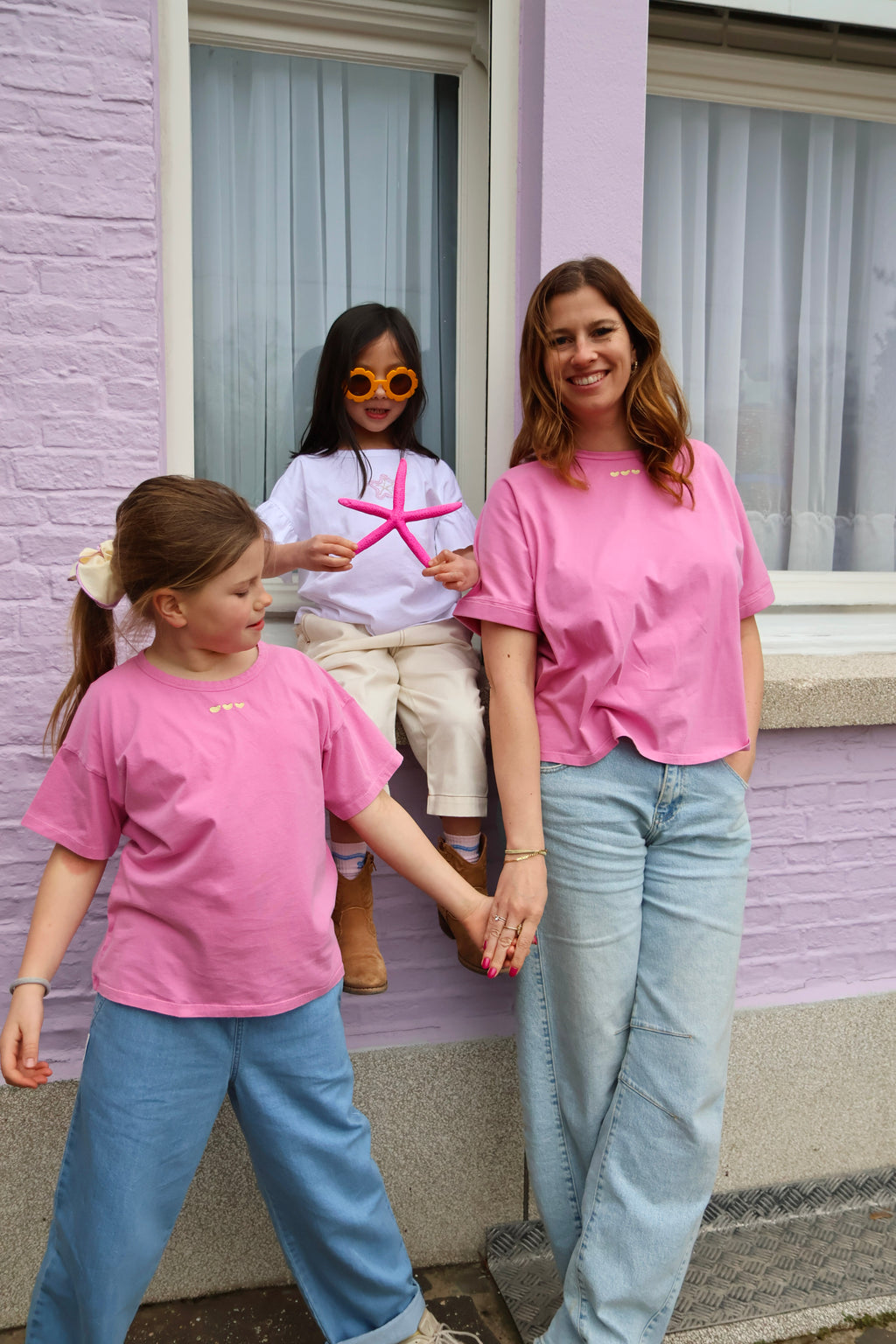 little HEARTS t-shirt pink loose fit