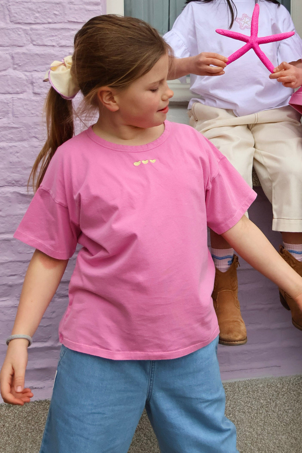 little HEARTS t-shirt pink loose fit
