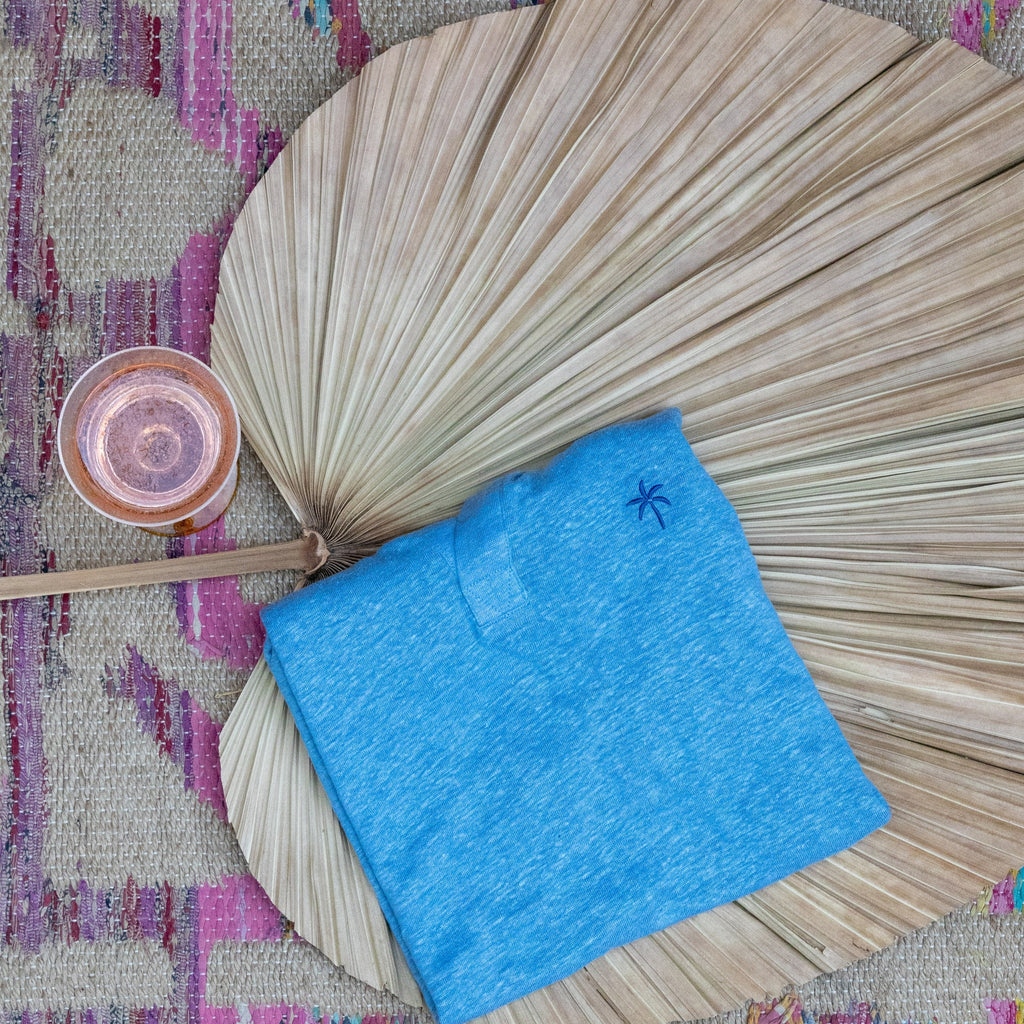 linen polo BLUE PALMTREE