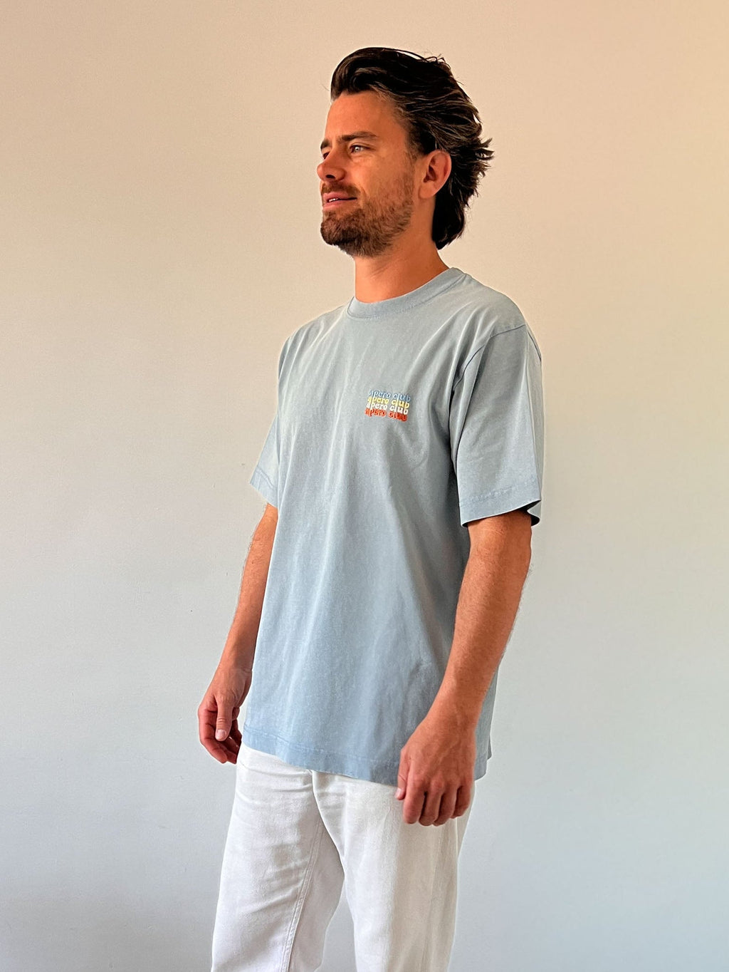 men APERO CLUB washed blue t-shirt (loose fit)
