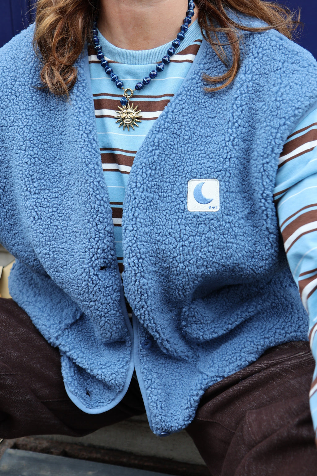 women sleeveless teddy VEST bright blue