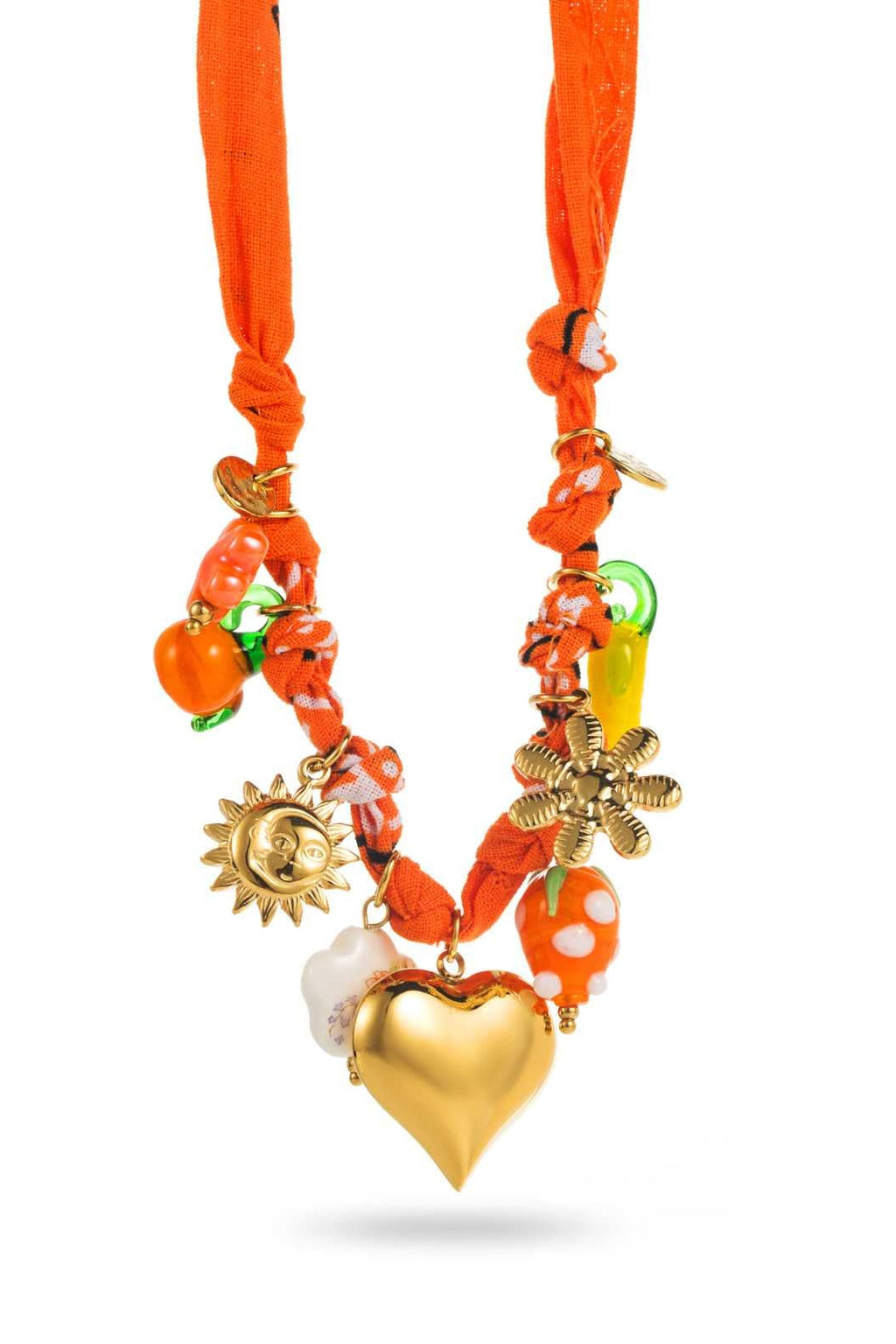 orange HEART charm necklace
