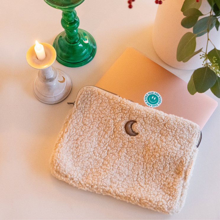 beige MOON teddy laptop sleeve