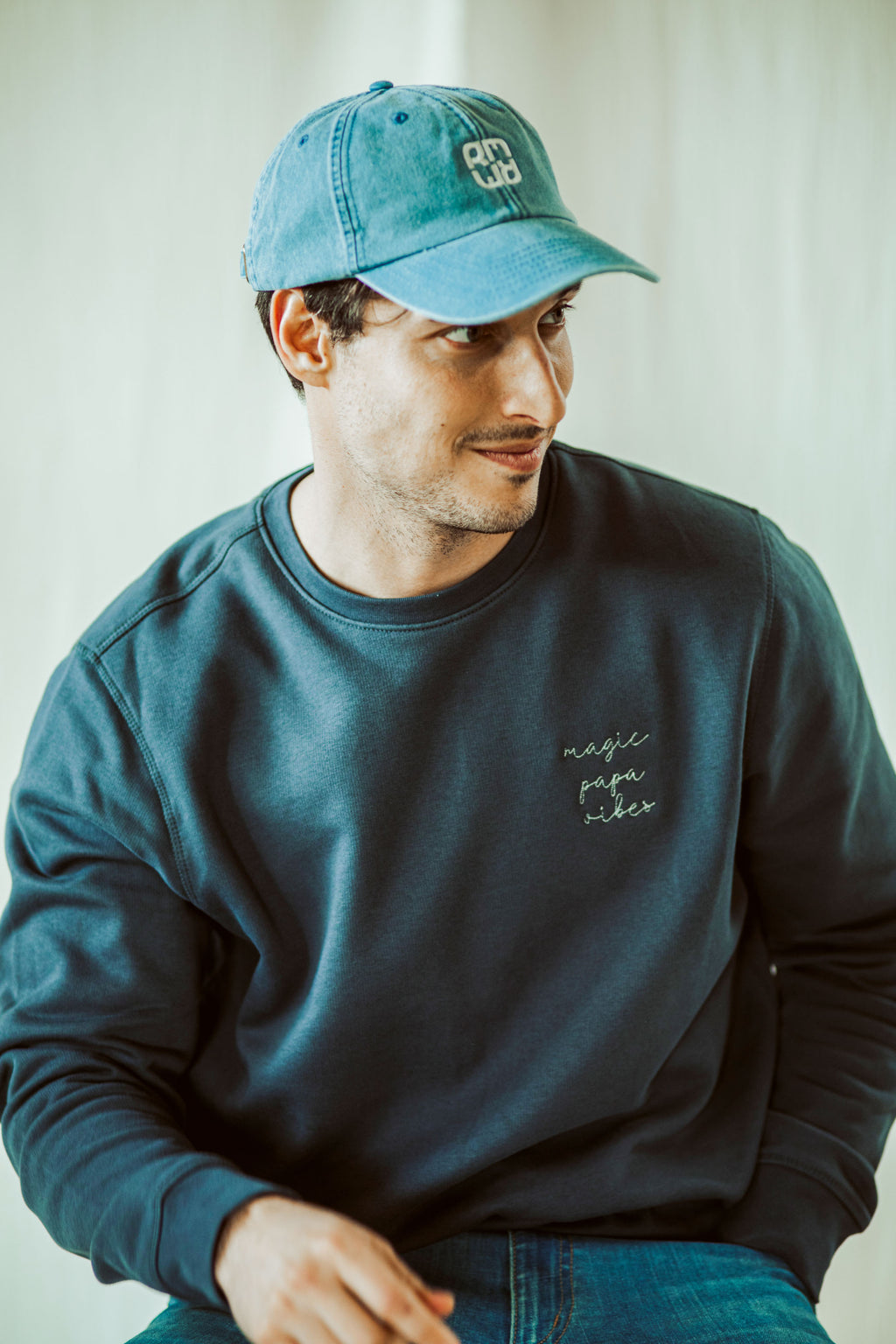 Graphite grey magic papa vibes sweatshirt with embroidered text for dads