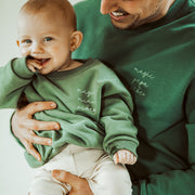Pine green magic papa vibes sweatshirt with embroidered text for dads