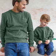 Pine green magic papa vibes sweatshirt with embroidered text for dads