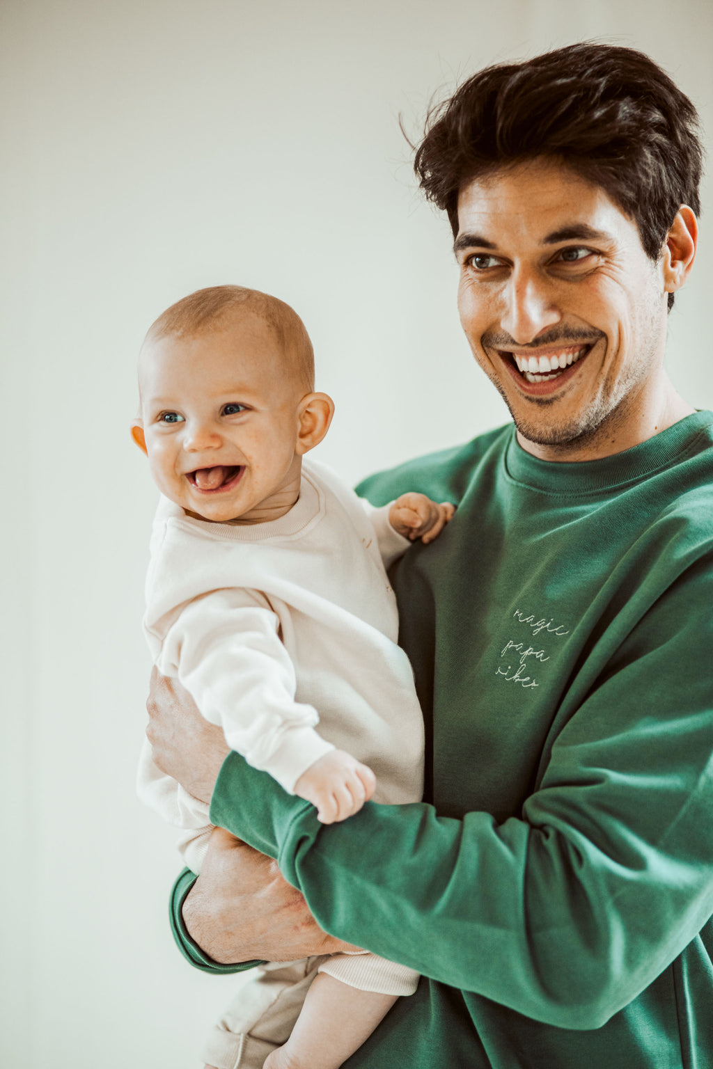 Pine green magic papa vibes sweatshirt with embroidered text for dads