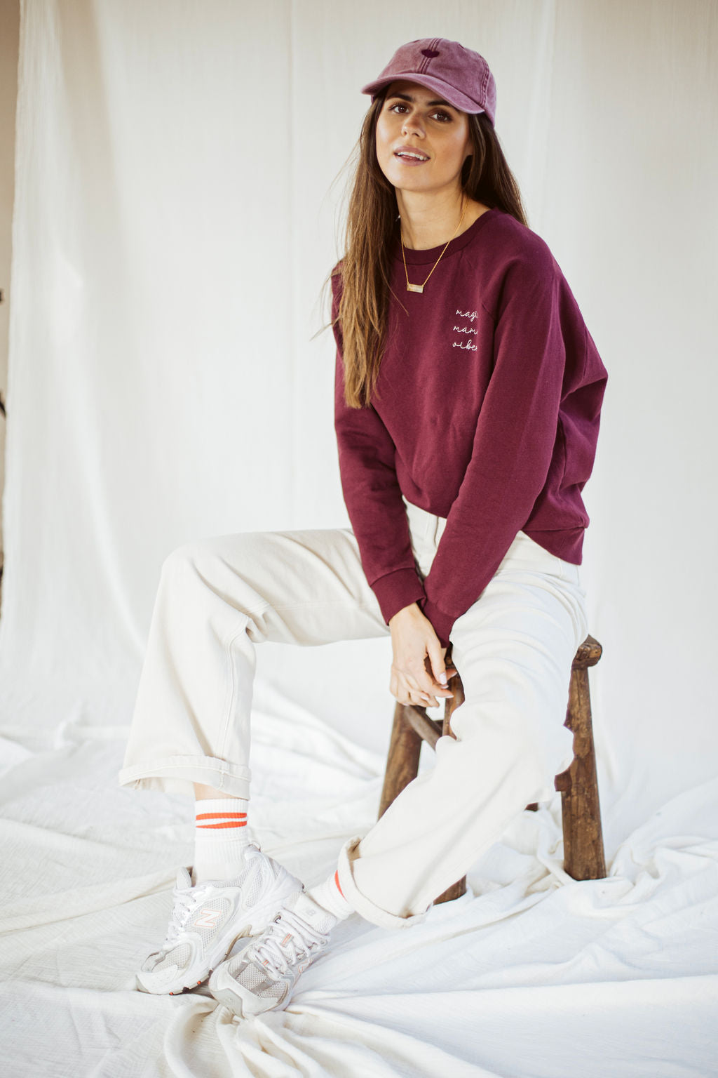 Burgundy magic mama vibes sweatshirt with embroidered text for moms