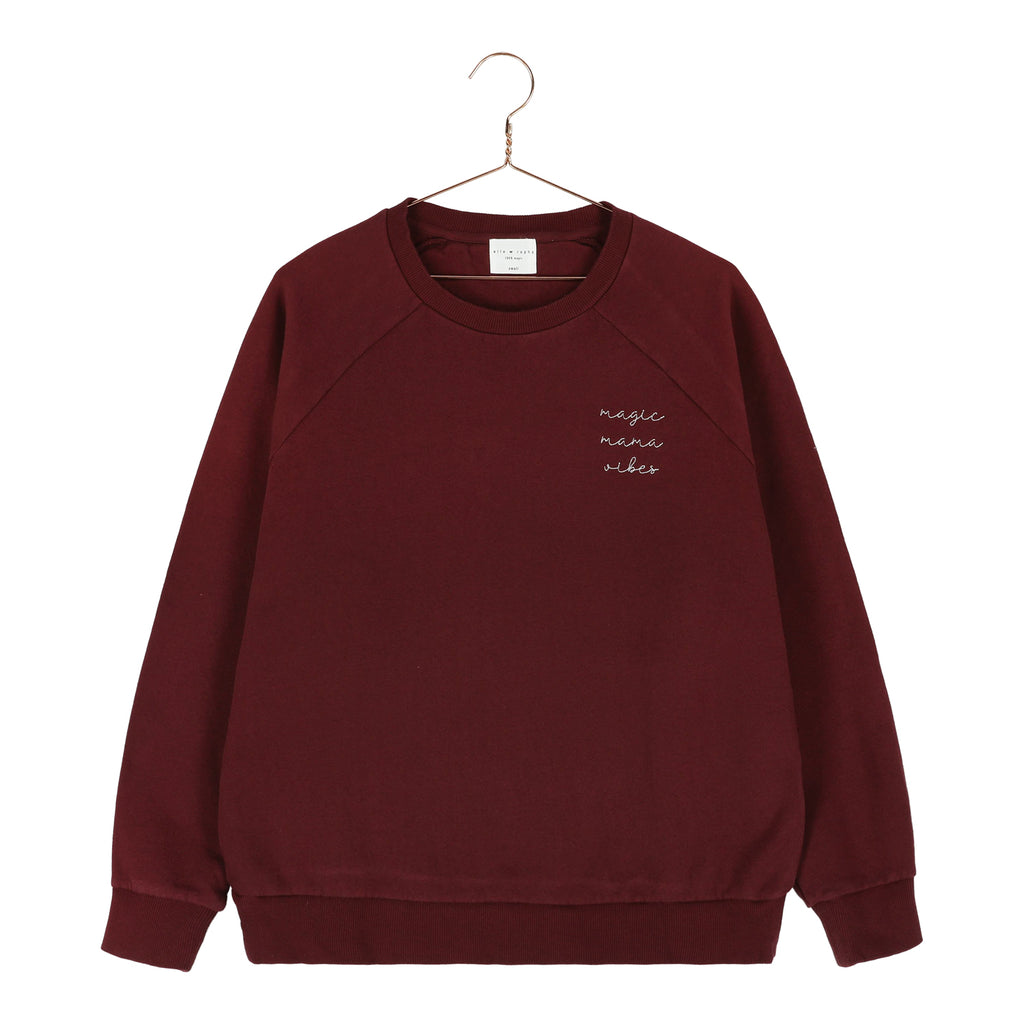 Burgundy magic mama vibes sweatshirt with embroidered text for moms