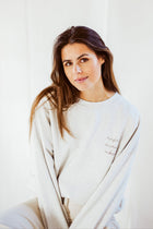Dreamy grey magic mama vibes sweatshirt with embroidered text for moms 