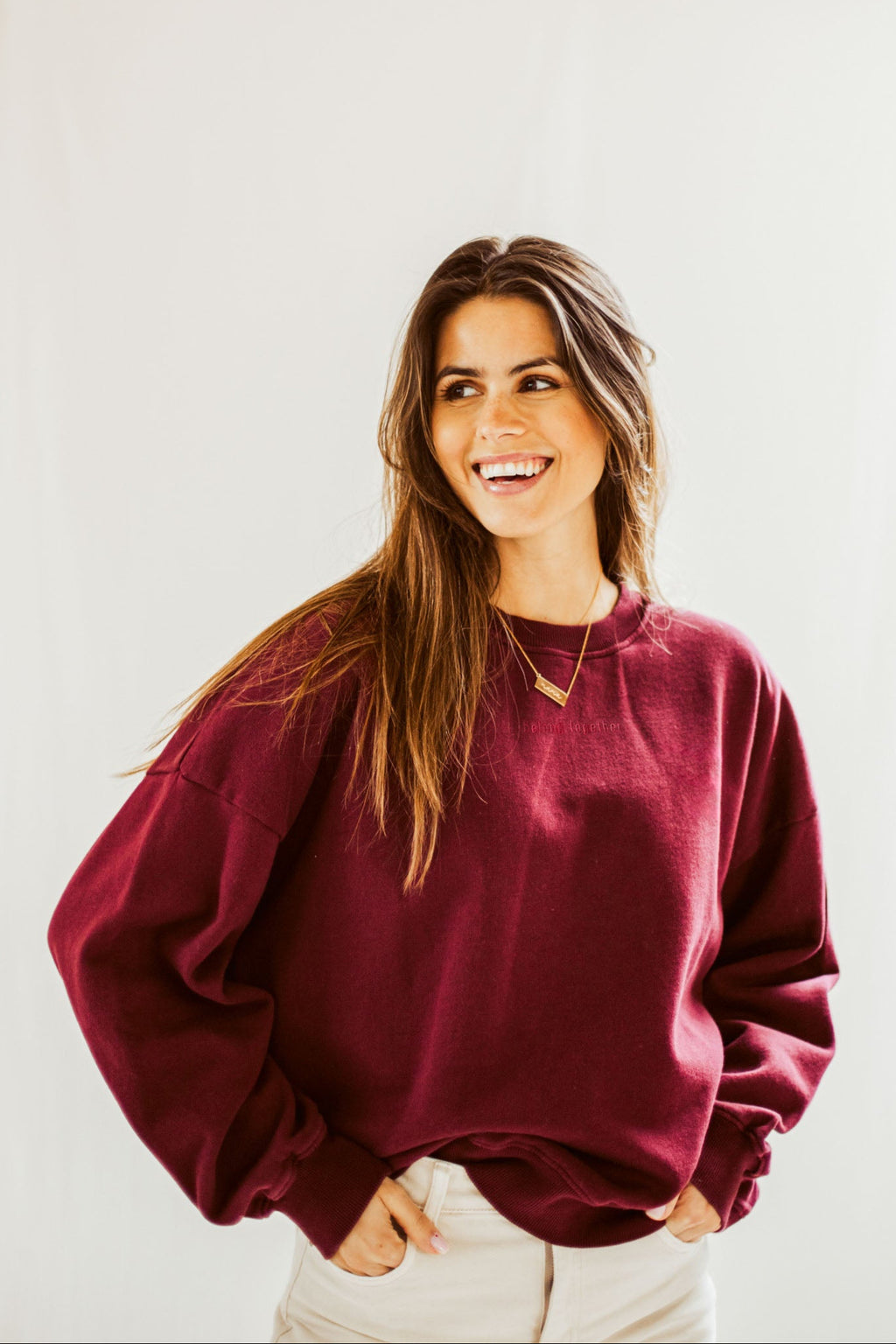 burgundy BELONG TOGETHER sweatshirt loose fit