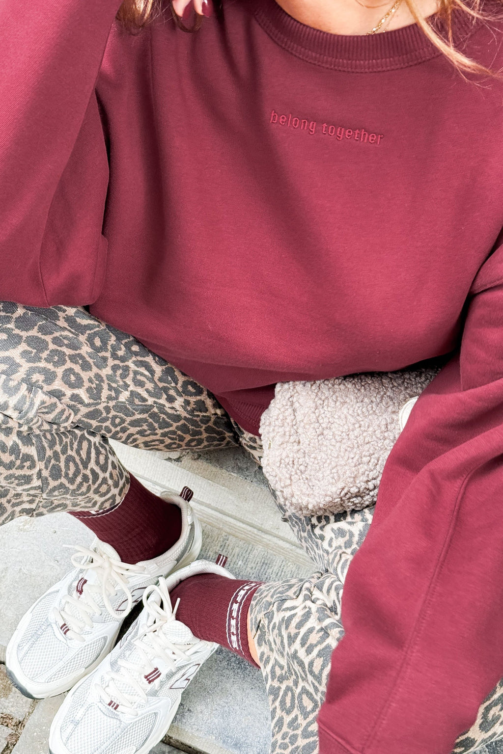 burgundy BELONG TOGETHER sweatshirt loose fit