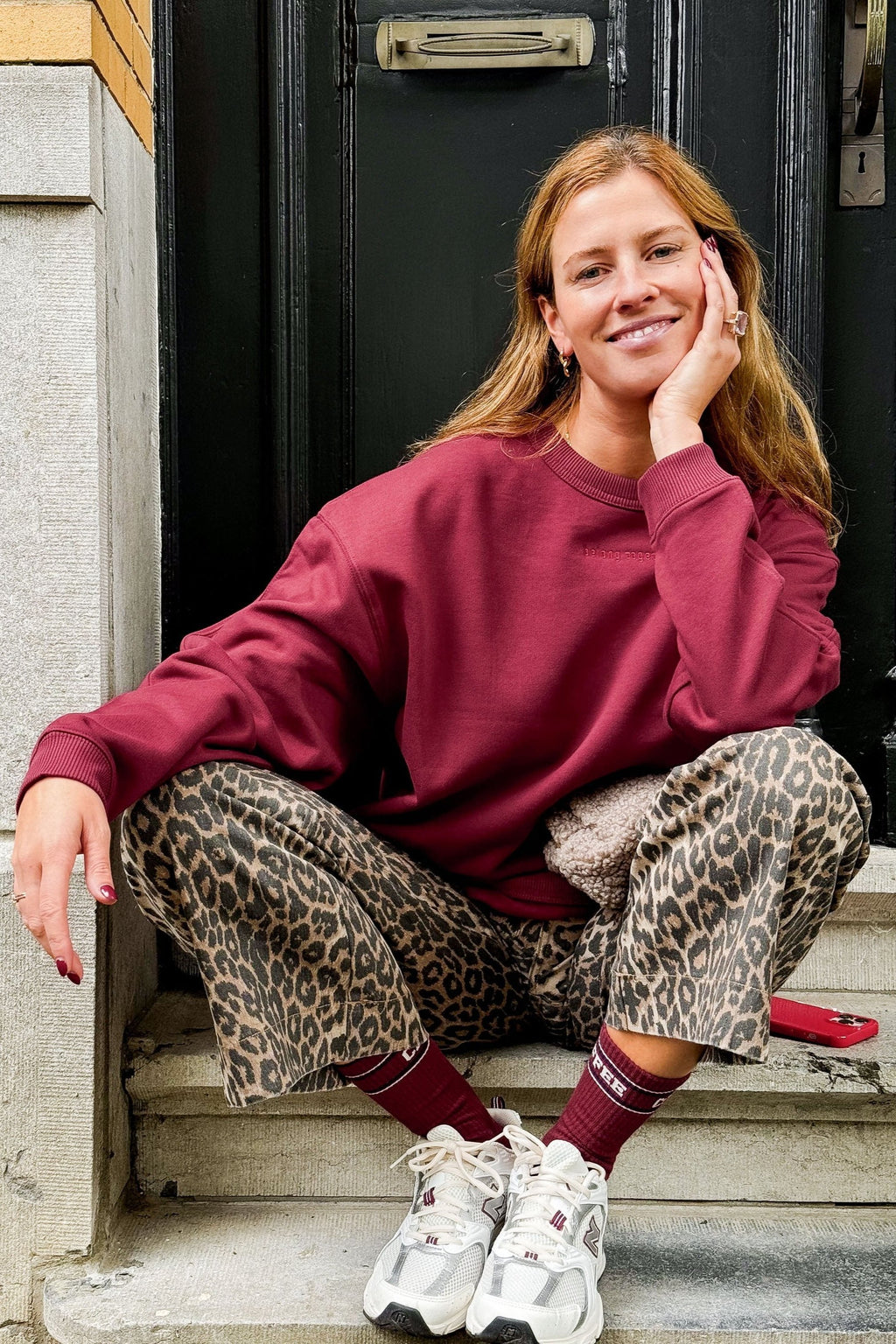 burgundy BELONG TOGETHER sweatshirt loose fit