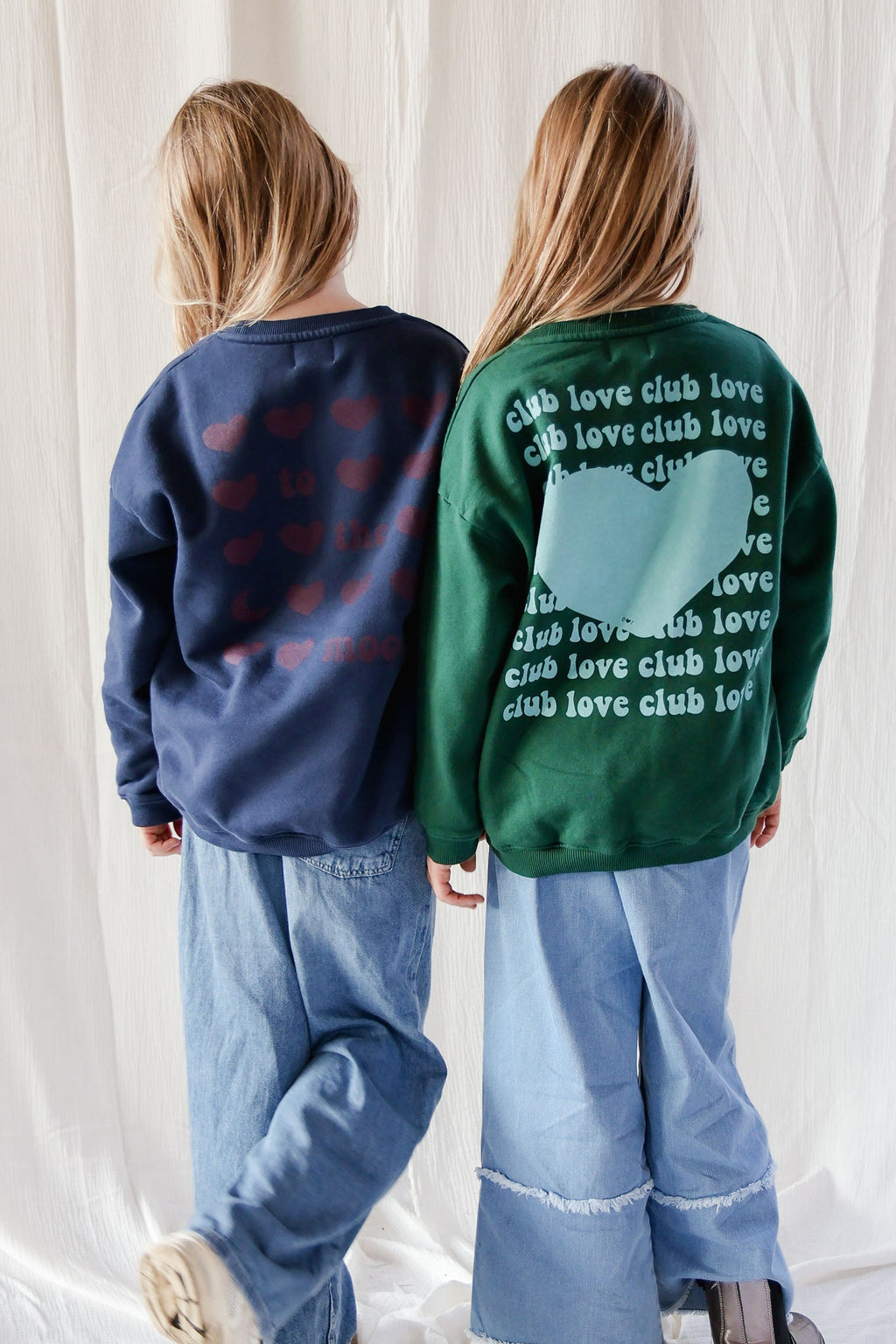 little ink blue TO THE MOON HEARTS loose fit sweatshirt
