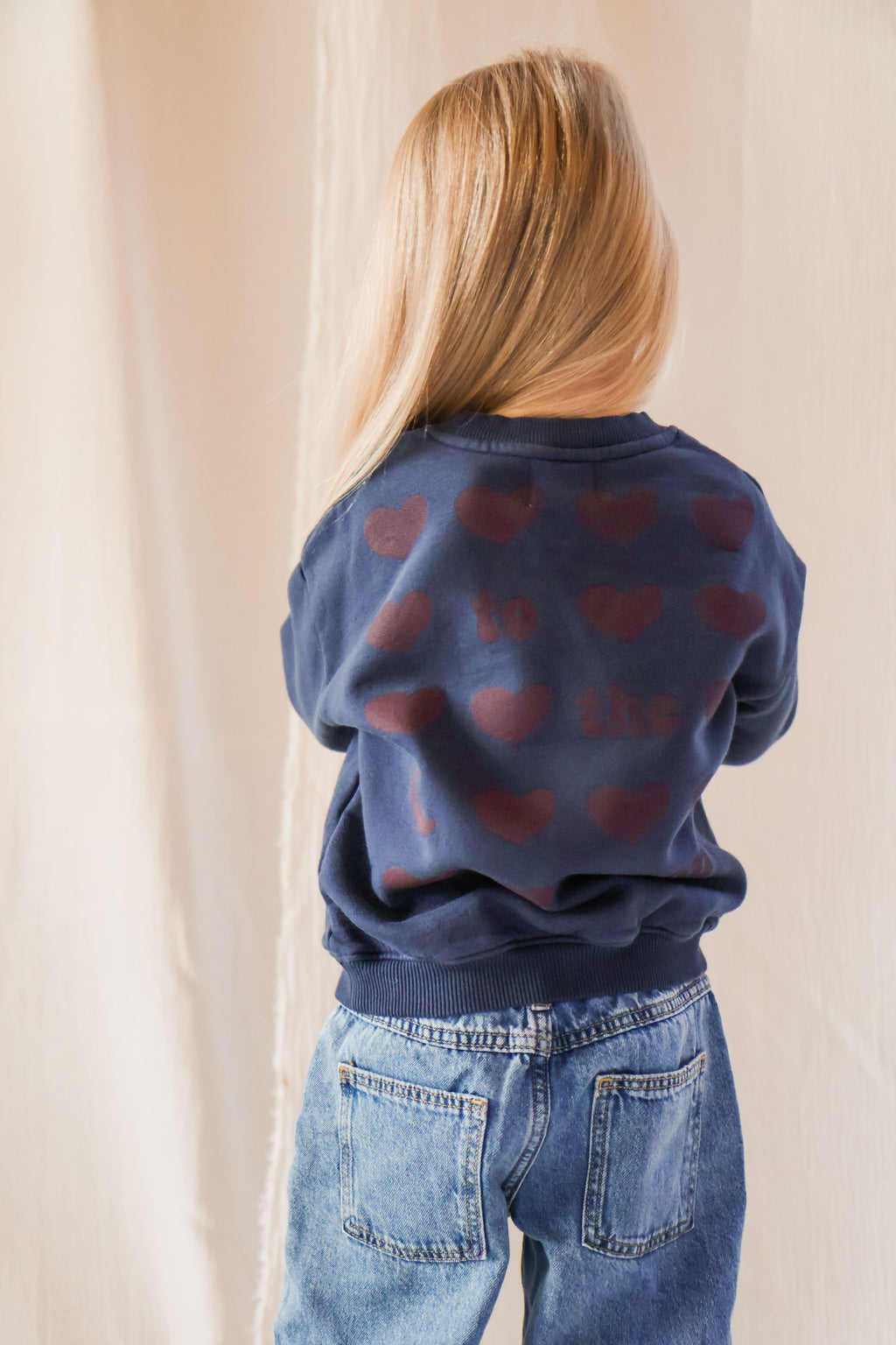 little ink blue TO THE MOON HEARTS loose fit sweatshirt