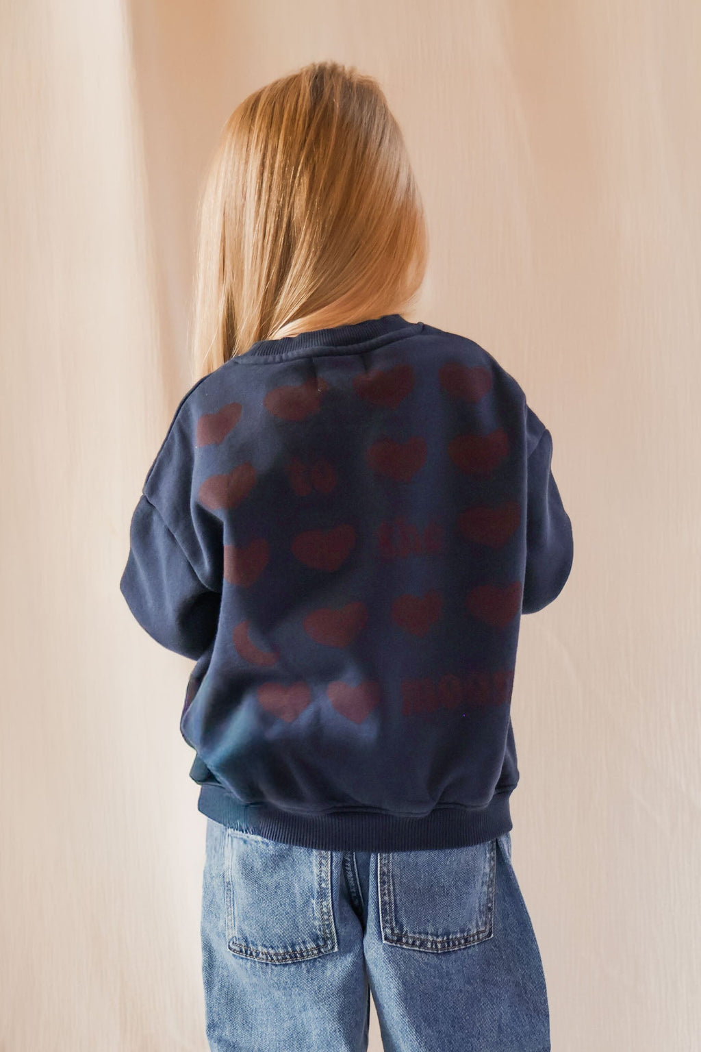 little ink blue TO THE MOON HEARTS loose fit sweatshirt
