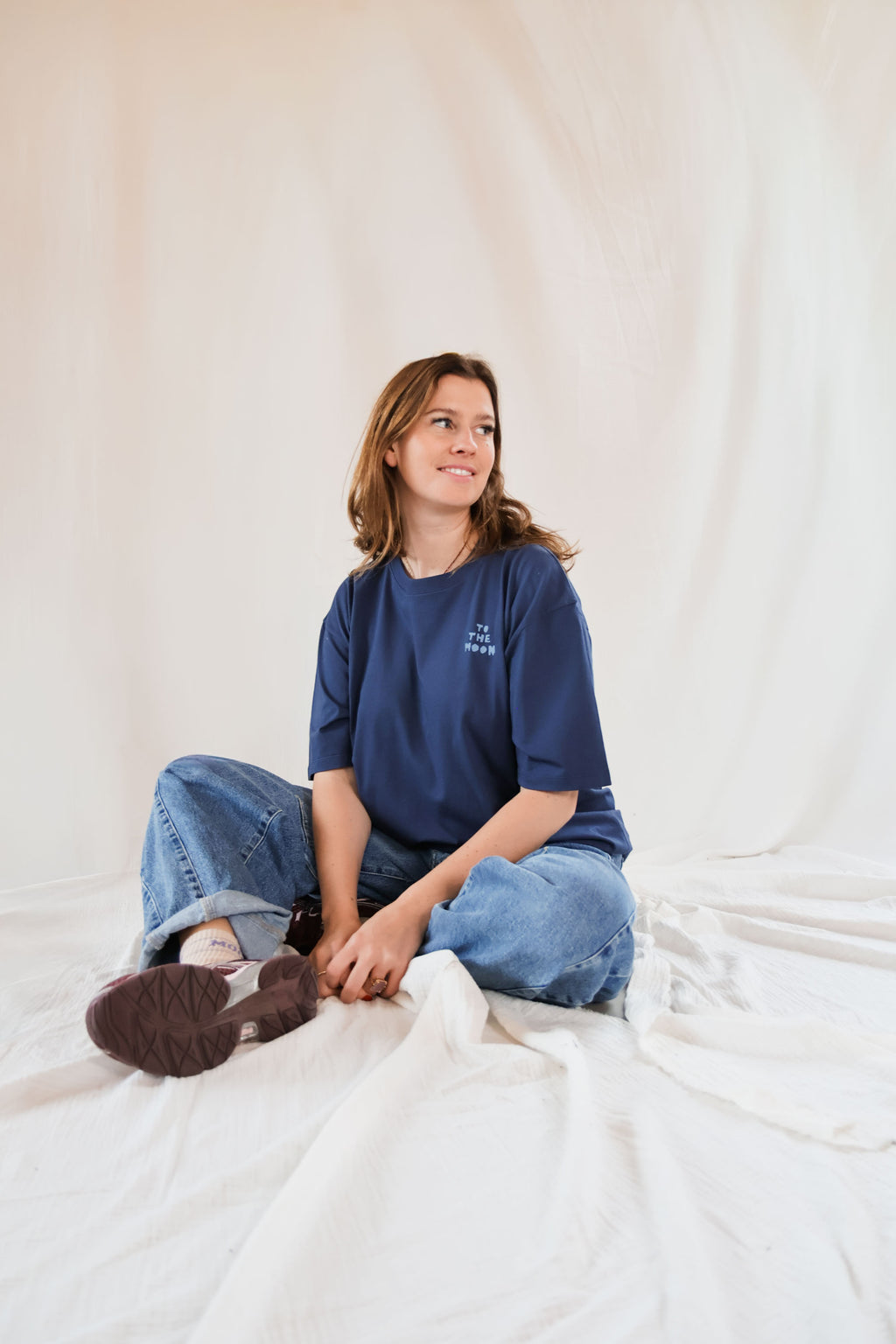 ink blue TO THE MOON loose fit t-shirt